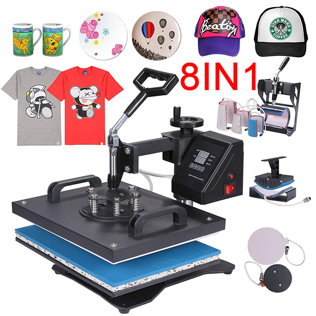 DS-8 IN 1 Gecombineerde Type Warmteoverdracht Persmachine Voor T-shirt Mok Cap Hoed Plaat Case Tas Sublimatie Afdrukken
