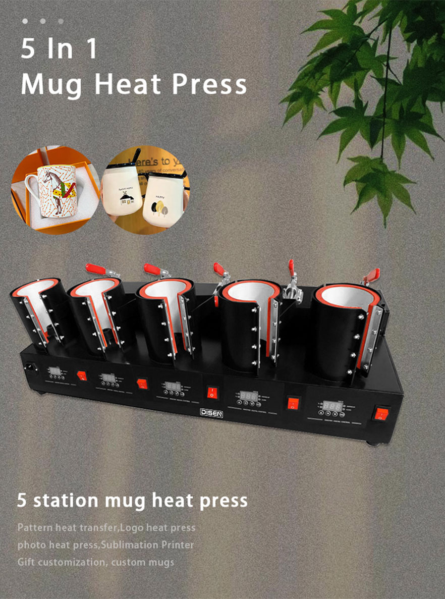 5 in 1 DSH-XY-012E Multi Station Mok Warmtepersmachine DISEN